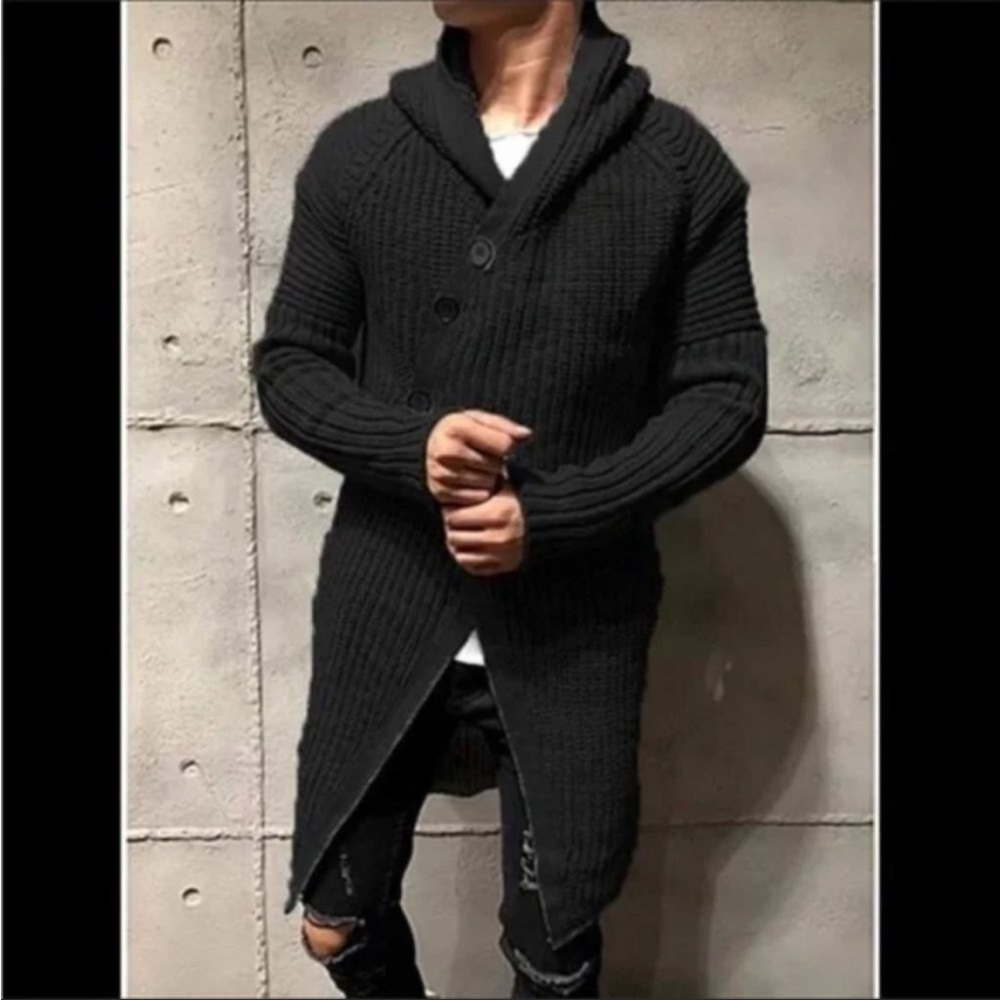 New Mens Cardigan Sweater Hood Button Closure Long Sleeve Knit Slim Fit *NEW*